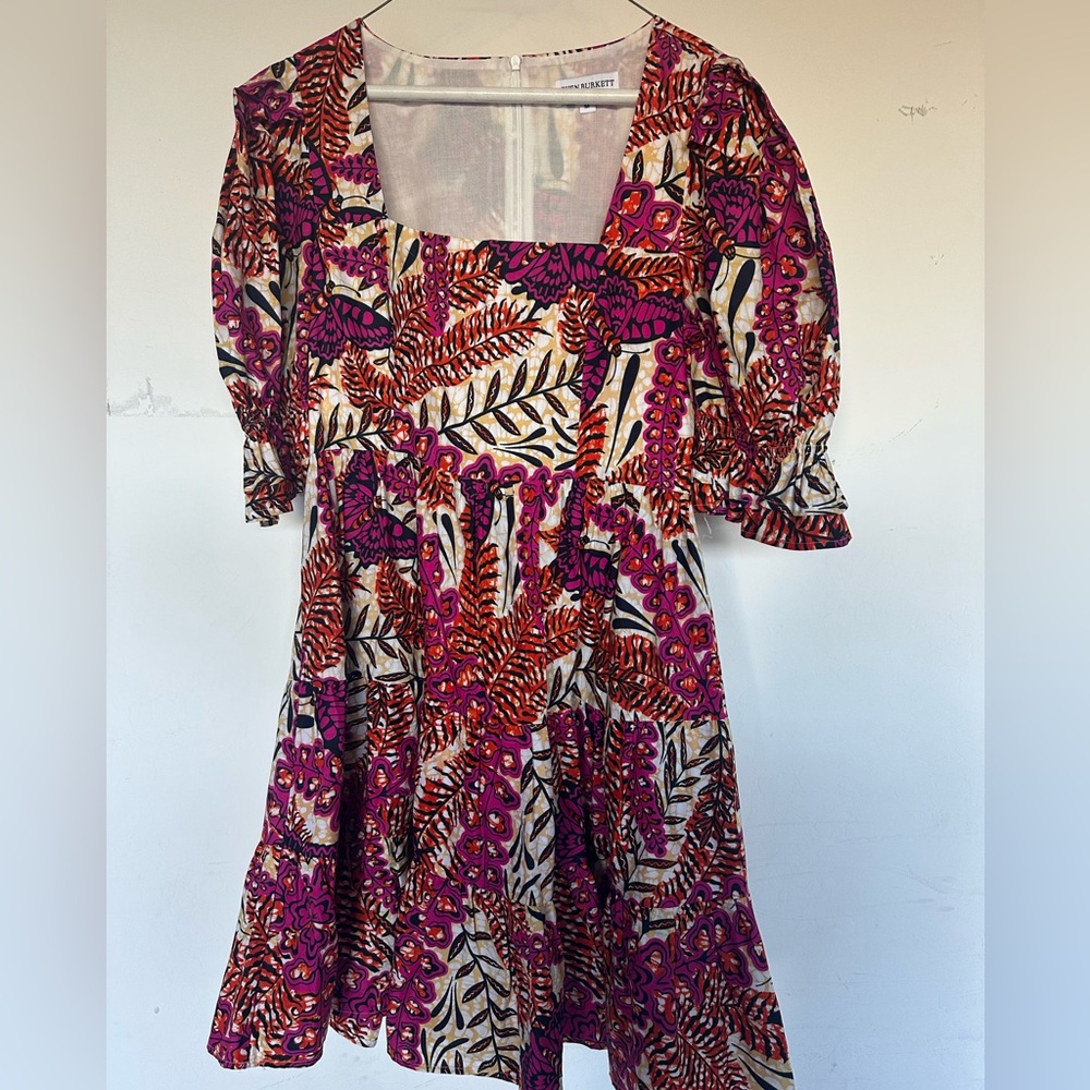 Vibrant Floral Midi Dress with Puff Sleeves